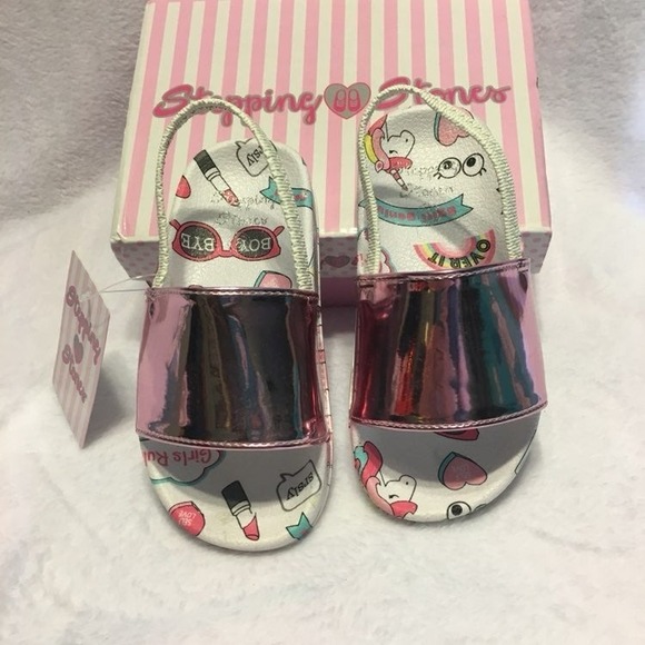 Stepping Stones Other - Stepping Stones Slide Sandals Baby Girls Small Pink NIB Metallic Unicorn Graphic